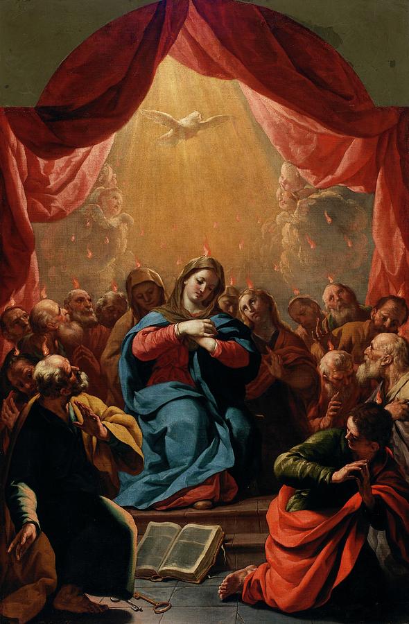 Pentecost, 1696-1705, Spanish School, Oil on canvas, 164 c... Painting by Antonio Palomino y Velasco -1655-1726-