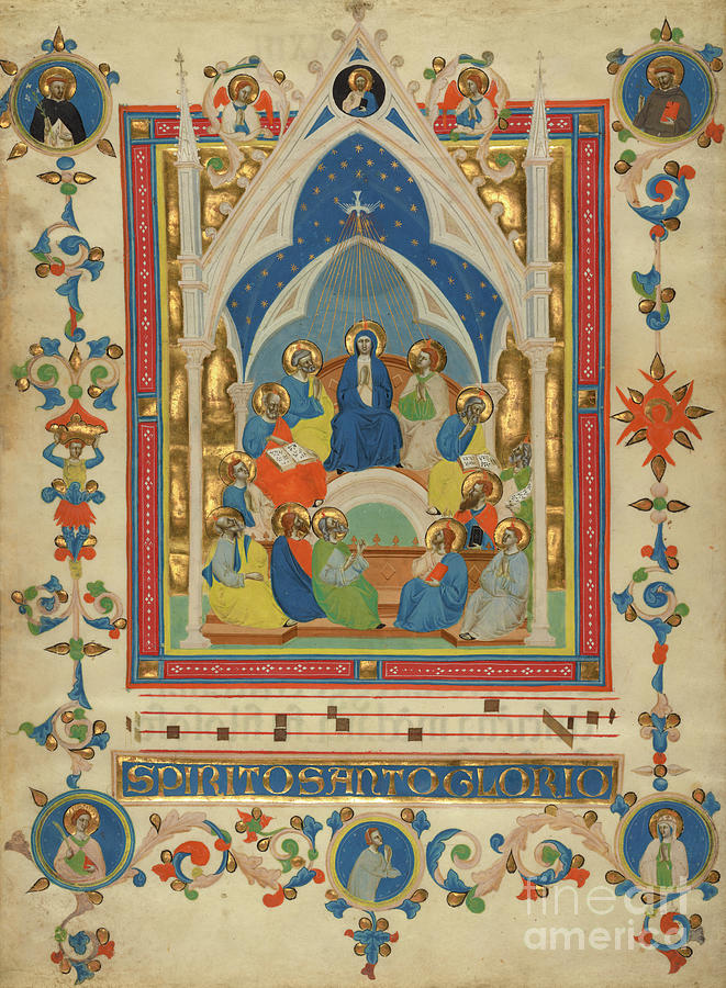 Music Painting - Pentecost From The Laudario Of Sant Agnese by Master Of The Dominican Effigies