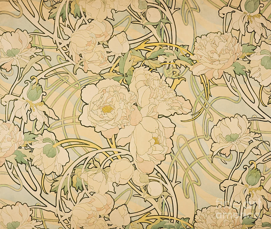 Peonies, 1897. Artist Mucha, Alfons Drawing by Heritage Images