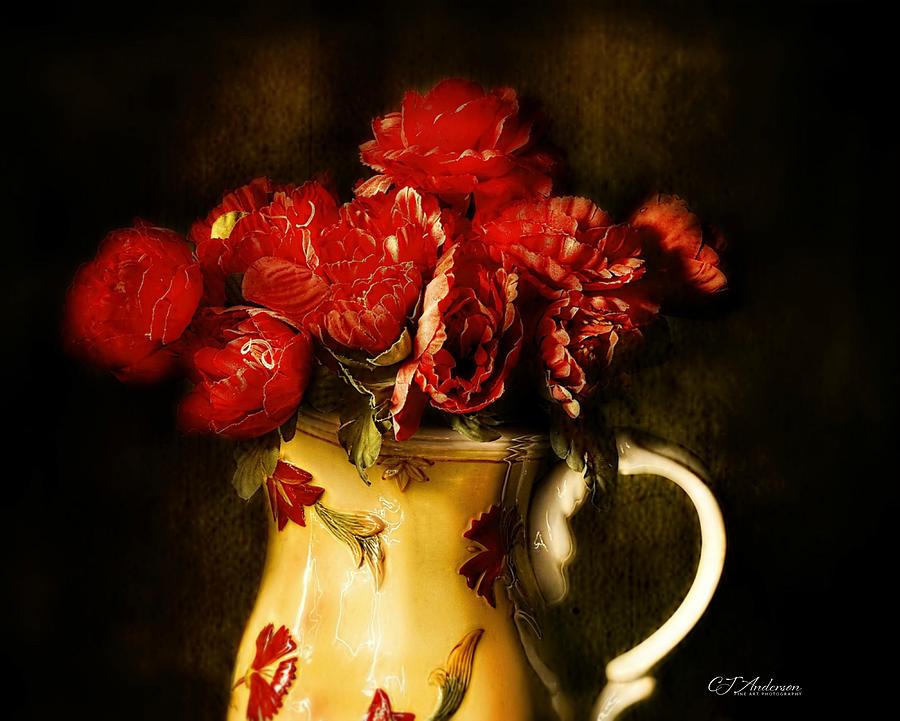 Peonies In Yellow Vase Photograph