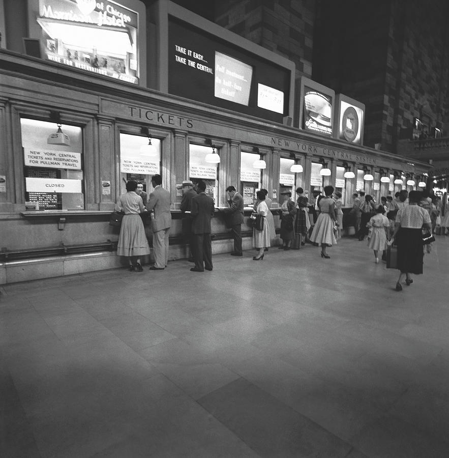 People At Ticket Counters, B&w Photograph by George Marks