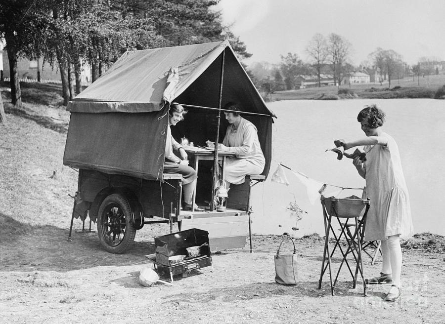 People Camping With Tent-trailer Photograph by Bettmann