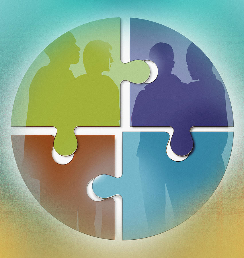 People Connected In Jigsaw Puzzle Pieces Photograph by Ikon Images
