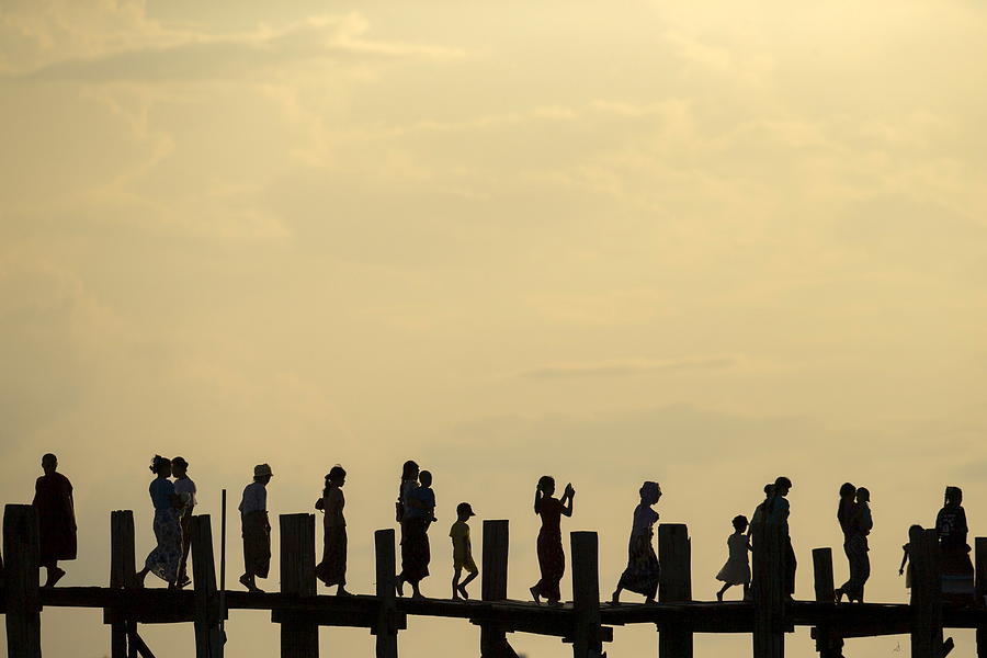 People Cross U Bein Bridge Photograph by Jorge Silva - Fine Art America