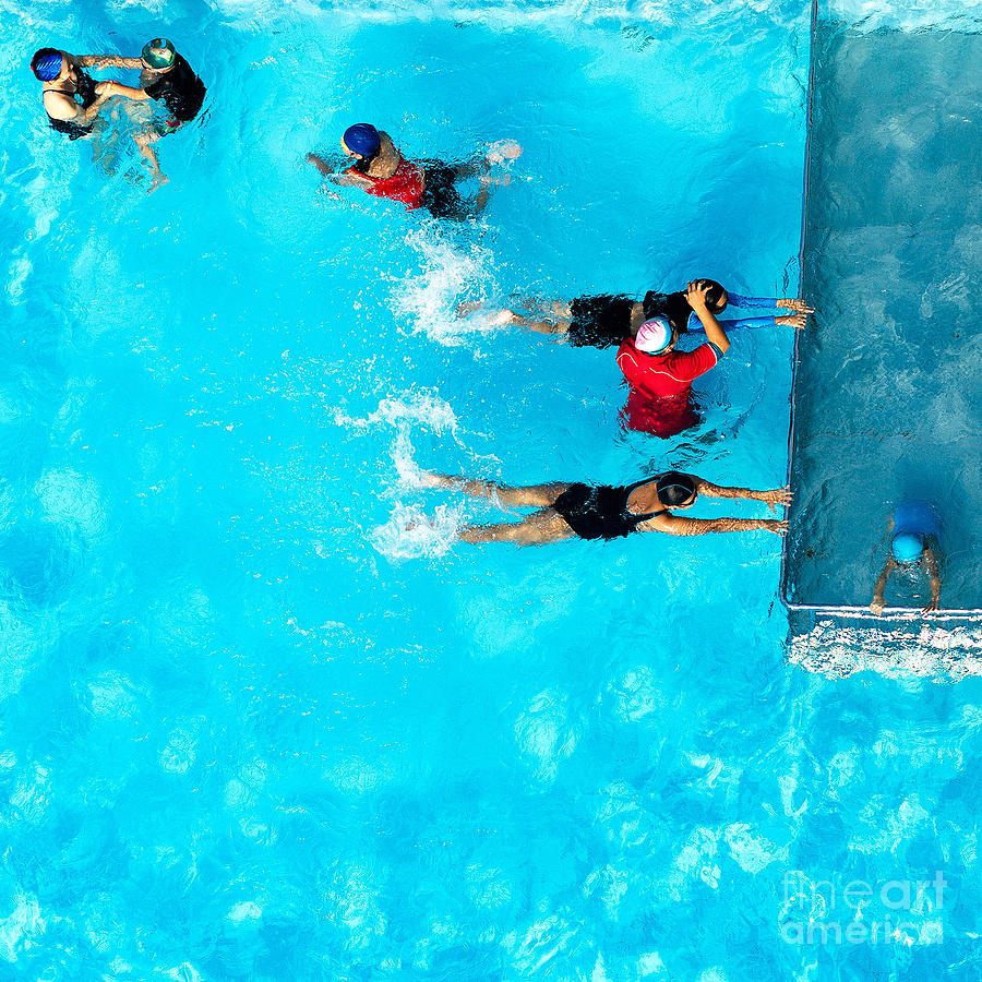 Compete Photograph - People Exercising In A Swimming Pool by Mongpro Compete Photograph - People Exercising In A Swimming Pool by Mongpro