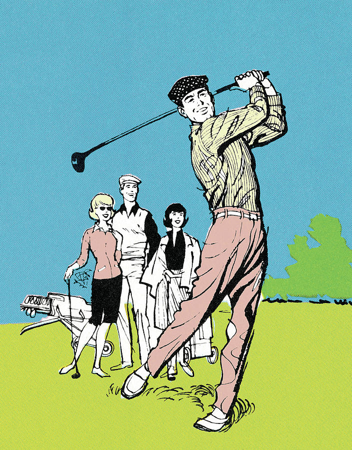 Golf Drawing - People Golfing by CSA Images