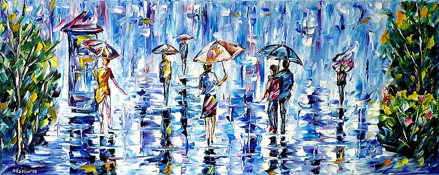 People In The Rain I Painting by Mirek Kuzniar