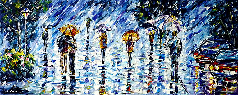 People In The Rain II Painting by Mirek Kuzniar