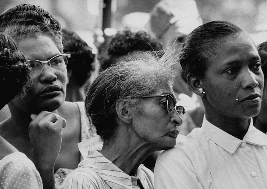 Black And White Photograph - People Listening To Martin Luther King Jr. by Grey Villet