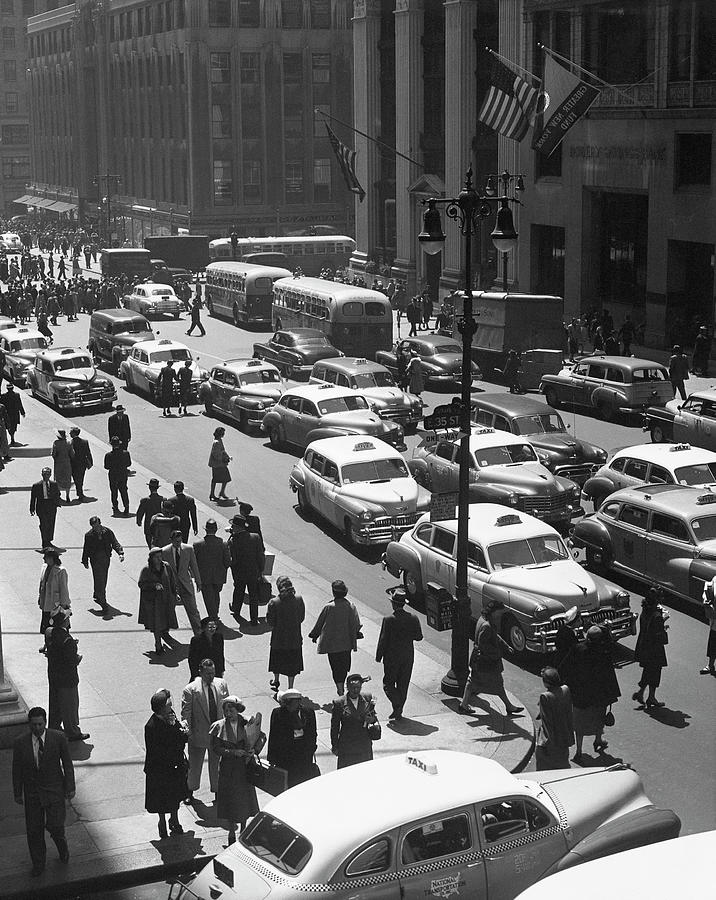 People On Busy City Street Wtraffic Photograph by George Marks