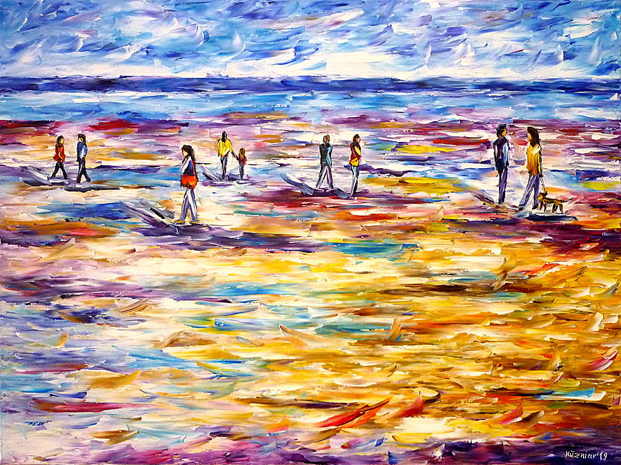 People On The Beach Painting by Mirek Kuzniar