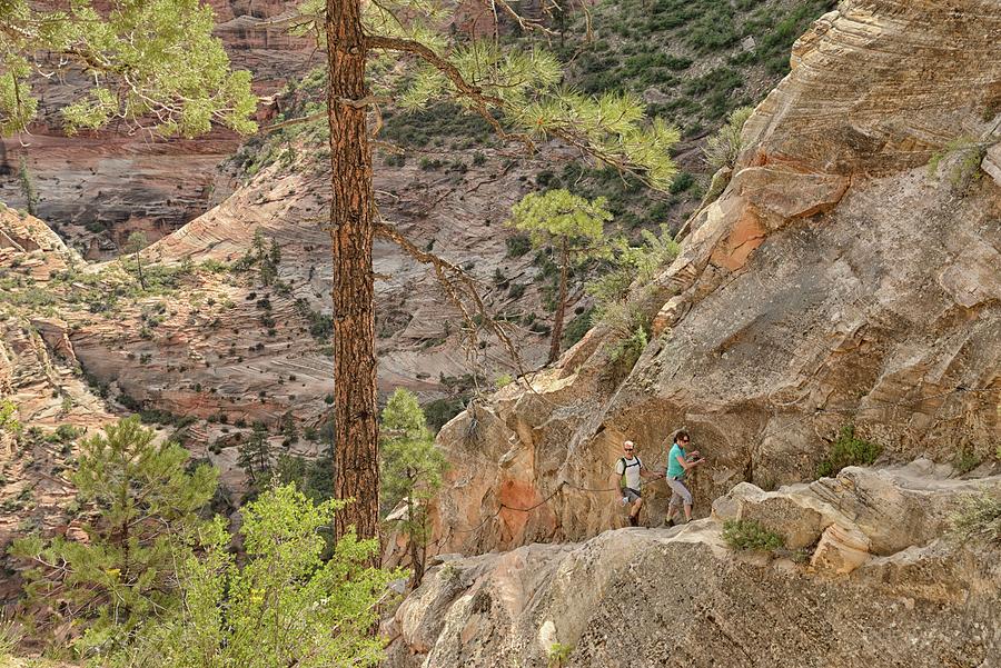 People On Trail, Zion Np, Utah Digital Art by Heeb Photos
