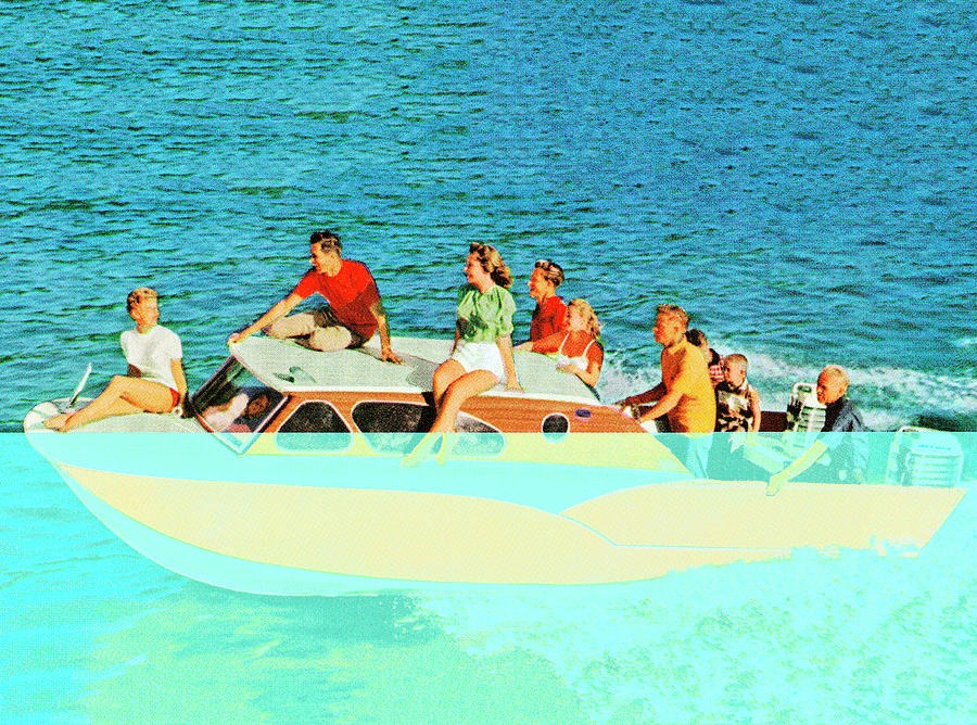 Summer Drawing - People Riding a Boat by CSA Images