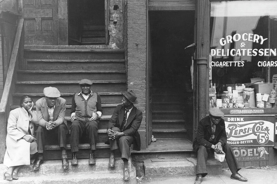 People sitting on front porches in Negro section of Chicago, Illinois Painting by Unknown