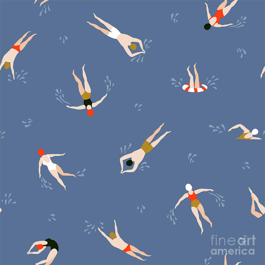 People Swimming Pattern. Summer Digital Art by Utro na more