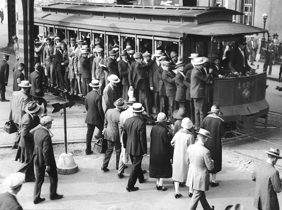 People Wait To Get On A Crowded Trolley Photograph by New York Daily News Archive