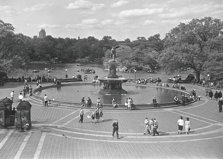 People Walking Around Bethesda Fountain Photograph by George Marks