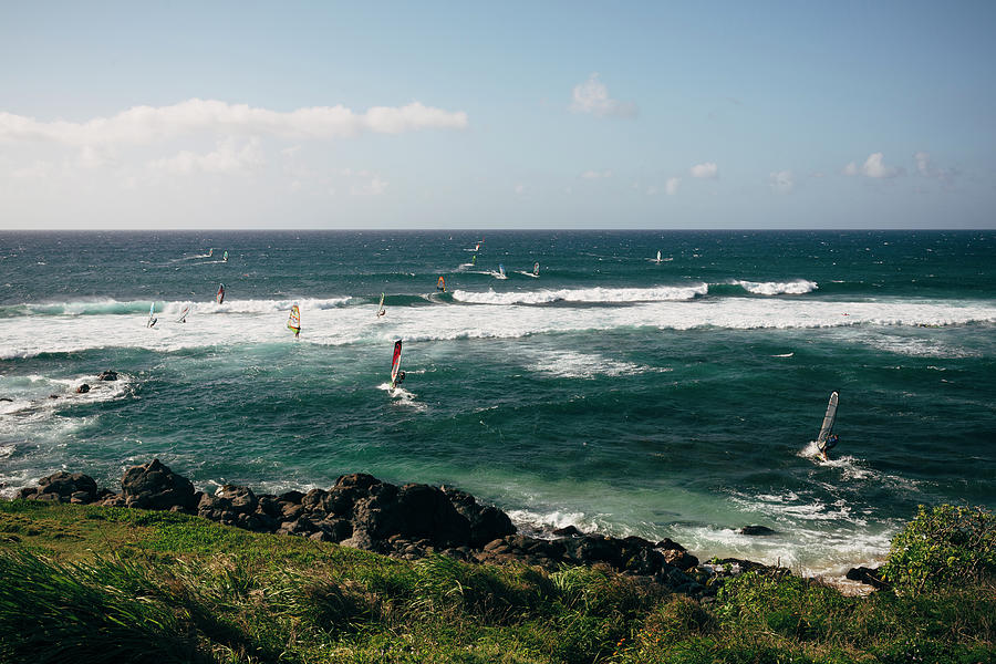 Nature Photograph - People Windsurfing On Sea Against Sky by Cavan Images