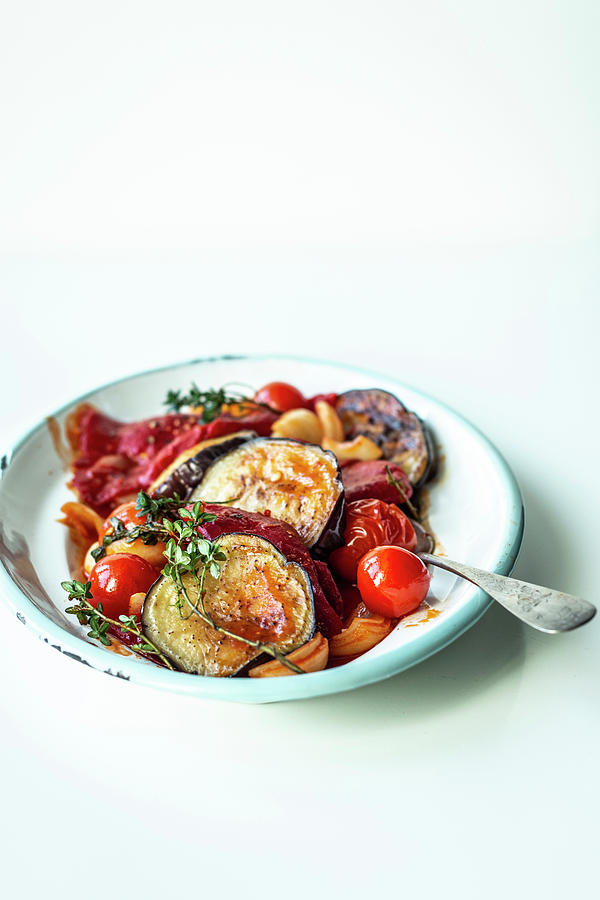 Pepper And Aubergine Medley With Tomatoes Photograph by Simone Neufing