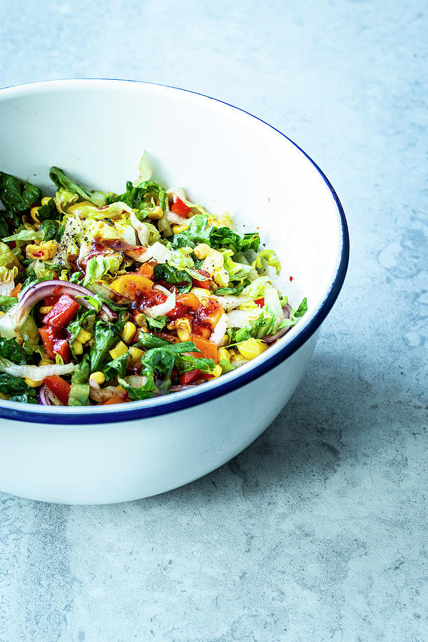 Pepper And Corn Salad With Sweet Chilli Sauce Photograph by Simone Neufing