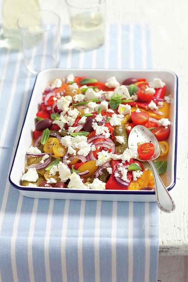 Pepper And Tomato Salad With Red Onions And Feta greece Photograph by Rua Castilho
