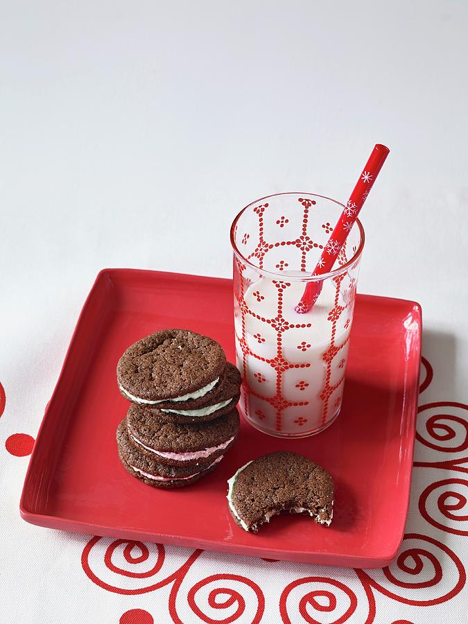 Peppermint Biscuits Served With Milk Photograph by Antonis Achilleos