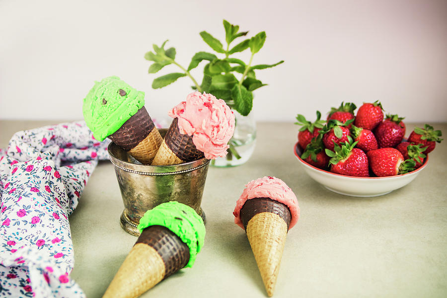 Peppermint Ice Creams With Chocolate Chips Photograph by Vernica Orti