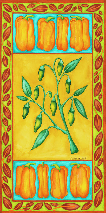 Hot Peppers Painting - Peppers Multi Green by Andrea Strongwater