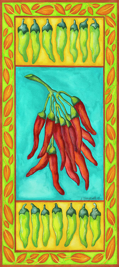 Hot Peppers Painting - Peppers With Pale Green by Andrea Strongwater
