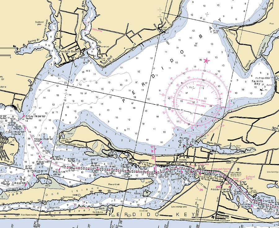 Perdido Bayflorida Nautical Chart Mixed Media by Bret Johnstad Fine