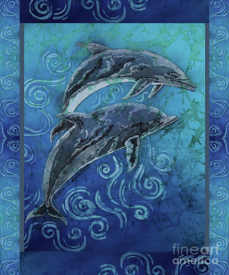 Perfect Pair - Porpoise Vertical Bordered Painting by Sue Duda
