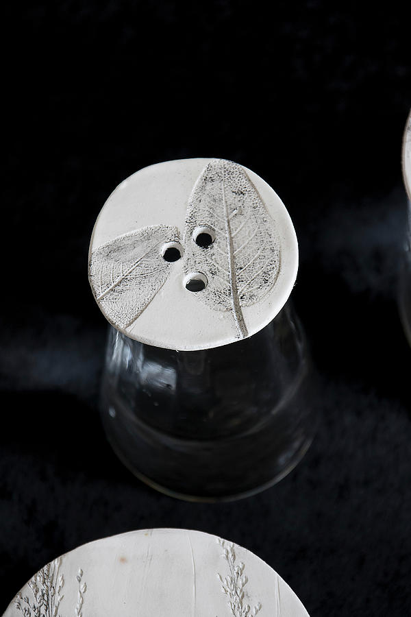 Impression Photograph - Perforated Vase Lid With Leaf Motif Handmade From Modelling Clay by Astrid Algermissen