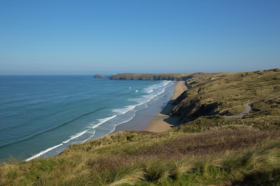 Perran sands Perranporth North Cornwall England UK viewed from the ...