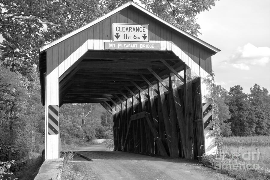 Perry County Mt. Pleasant Covered Bridge Black And White Photograph by Adam Jewell