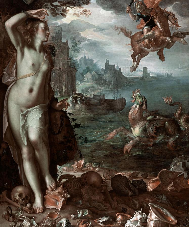 Perseus Rescuing Andromeda, 1611, Oil on canvas, 180 x 150 cm. JOACHIM WTEWAEL . PEGASO. Painting by Joachim Wtewael -1566-1638-
