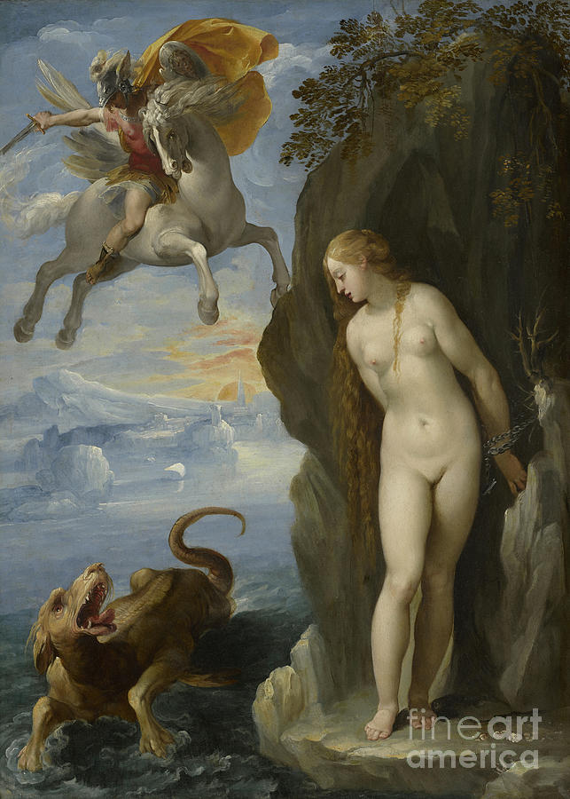 Greek Painting - Perseus Rescuing Andromeda By Giuseppe Cesari by Giuseppe Cesari