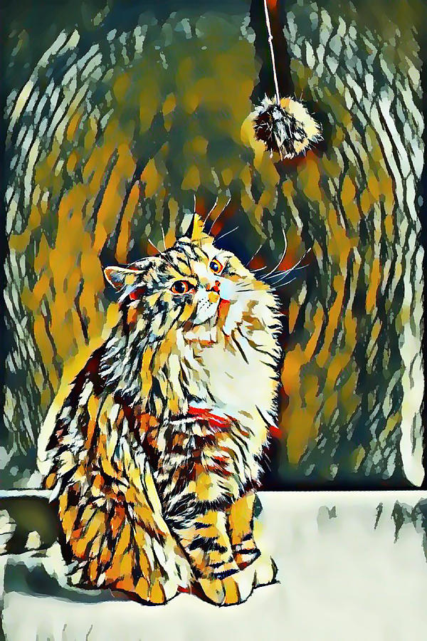 Cat Painting - Persian Cats looking at a toy ball by Jeelan Clark