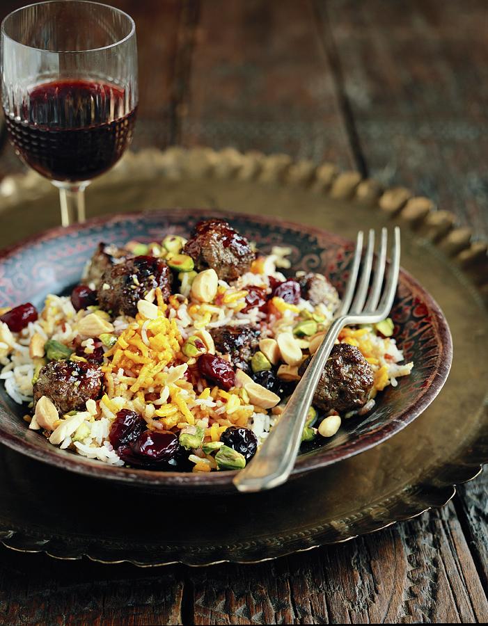 Persian Rice With Lamb Meatballs And Sour Cherries Photograph by