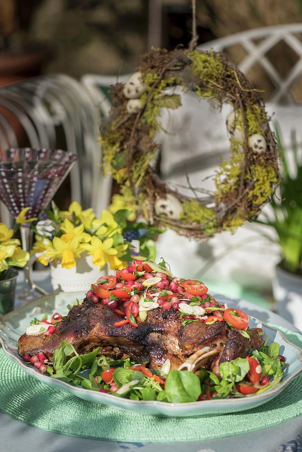 Persian Style Roast Lamb Shoulder With Pomegranate For Easter Photograph by Winfried Heinze