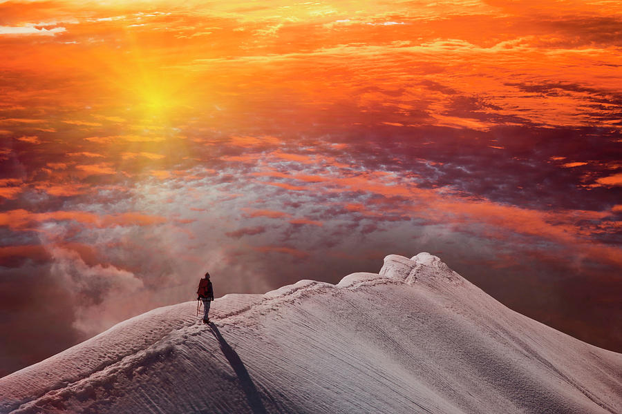 Person On Mountain At Sunset, Piz Palu Photograph by Lost Horizon Images