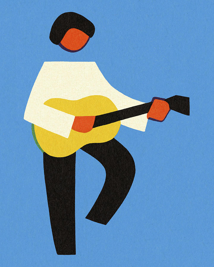 Music Drawing - Person Playing Guitar by CSA Images