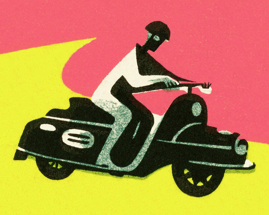 Transportation Drawing - Person Riding a Scooter by CSA Images