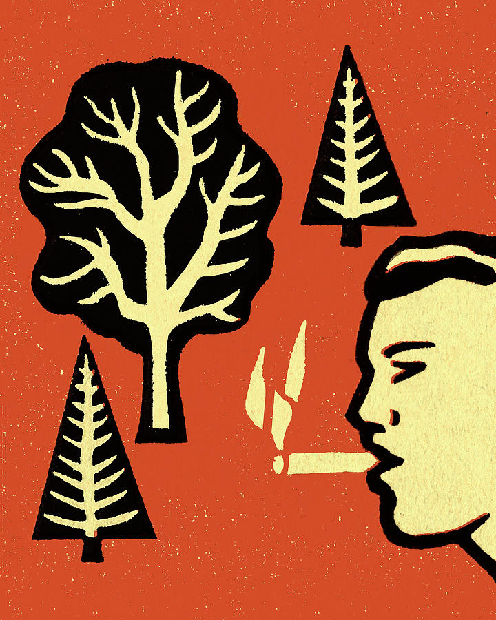 Nature Drawing - Person Smoking Near Trees by CSA Images