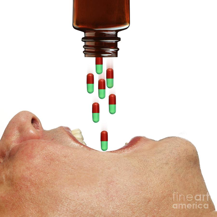 Bottle Photograph - Person Swallowing Capsules by Victor De Schwanberg/science Photo Library