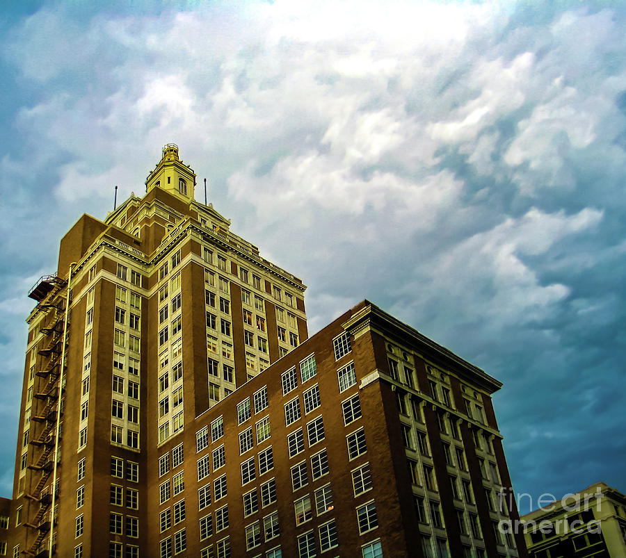 Perspective of Art deco building in downtown Tulsa Oklahoma USA on a Stormy Day with dramatic sky Photograph by Susan Vineyard