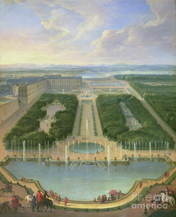 Perspective View Of The Chateau Of Versailles Seen From The Neptune Fountain, 1696 Painting by Jean-baptiste Martin
