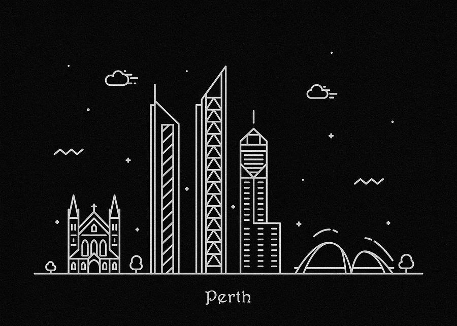 Skyscraper Drawing - Perth Skyline Travel Poster by Inspirowl Design