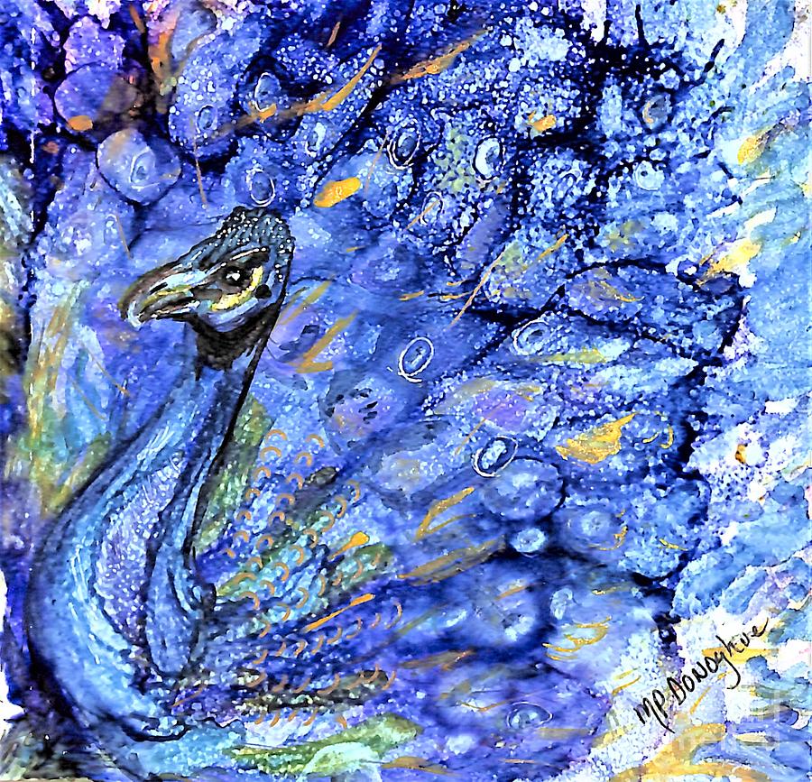 Pesky Peacock  Painting by Patty Donoghue