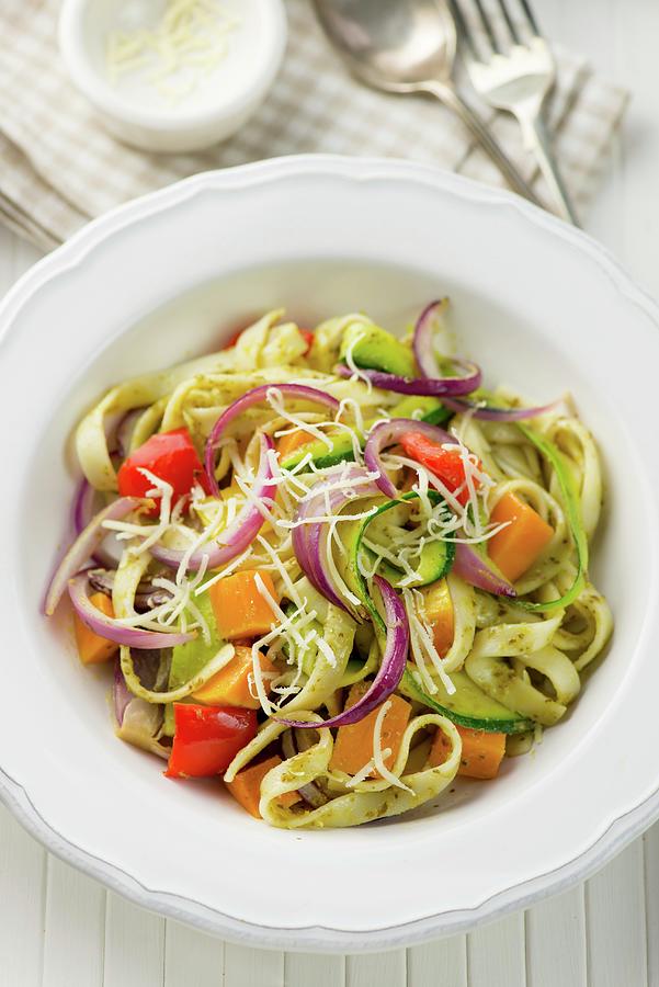 Pesto Tagliatelle With Vegetables Photograph by Jonathan Short