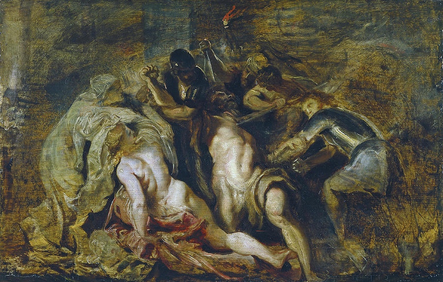 Peter Paul Rubens -Siegen, 1577-Antwerp, 1640-. The Blinding of Samson -ca. 1609 - 1610-. Oil on ... Painting by Peter Paul Rubens -1577-1640-